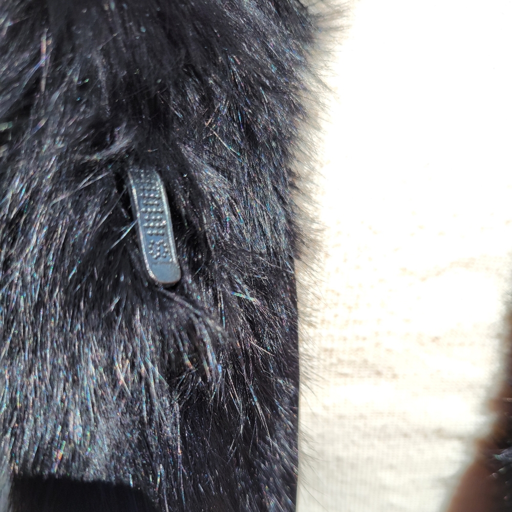 60's-70's Vintage Somerset Fur Black Rabbit Chic Chinese Collar Fur Coat Sz M - Picture 8 of 10